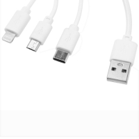 Комплект для зарядки 3 в 1 Luazon UC-14, СЗУ 2хUSB, 2A, microUSB/Type-C/Lightning, белый