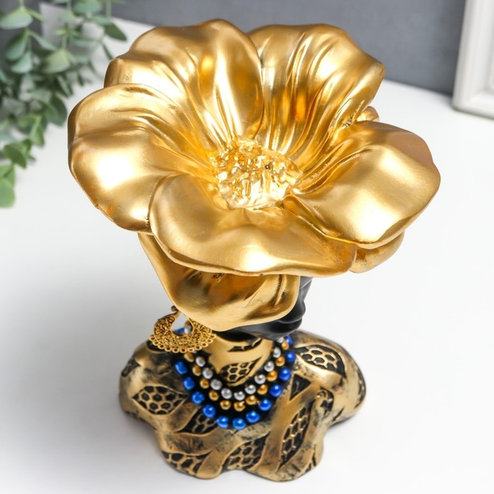 Сувенир полистоун бюст подставка Сувенир полистоун бюст подставка "Девушка из Африки" чёрный с золотом 23х15х15 см