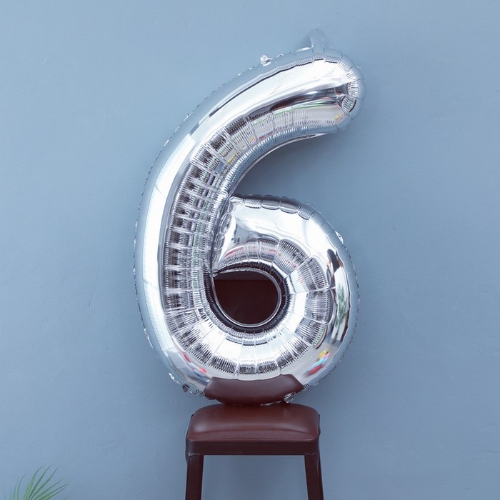 Шар фольгированный 40 Шар фольгированный 40", цифра 6, цвет серебряный