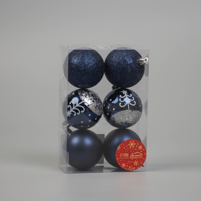 Набор шаров пластик d-6 см, 6 шт Набор шаров пластик d-6 см, 6 шт "Перелив ёлочка" синий