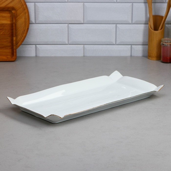Селедочница Kabab Platter, большая, 45,5×23×3,5 см, золотая обводка, фарфор, Иран Селедочница Kabab Platter, большая, 45,5×23×3,5 см, золотая обводка, фарфор, Иран