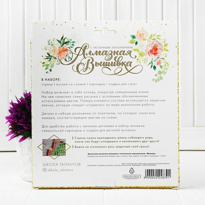 Алмазная мозаика с частичным заполнением на картонной основе «Лошадь», 20 х 20 см