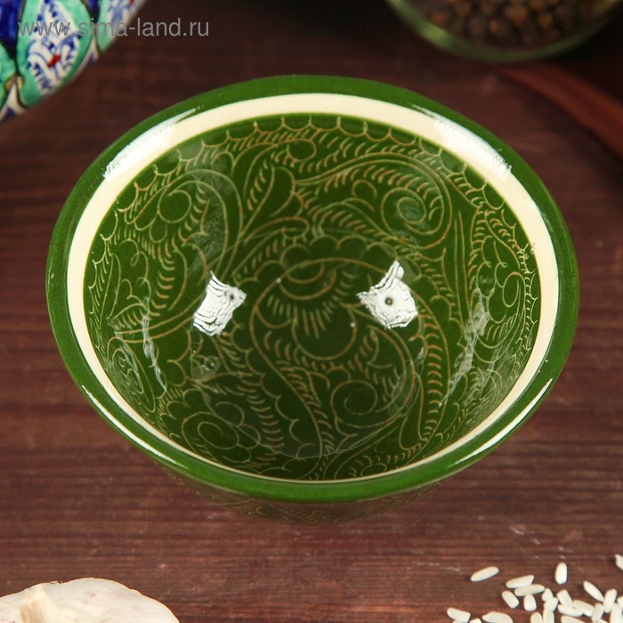 Пиала чайная Риштанская керамика Пиала чайная Риштанская керамика "Узоры" большая, зелёная, 11 см