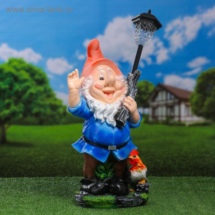 Садовый фонарь  Садовый фонарь "Гном с фонарем и петухом" 31х23х56см