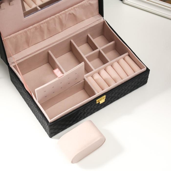 Шкатулка кожзам для украшений  Шкатулка кожзам для украшений "С пайетками" чёрная 7,5х22х15 см