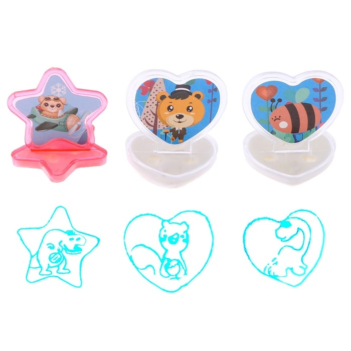 Печать цветная «Зверята» , набор 3 шт., ролик-печать с 2 насадками, штемпельная подушка Печать цветная «Зверята» , набор 3 шт., ролик-печать с 2 насадками, штемпельная подушка