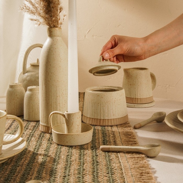 Сахарница керамическая SL Home «Виенто», 350 мл, 11×11 см, цвет бежевый Сахарница керамическая SL Home «Виенто», 350 мл, 11×11 см, цвет бежевый