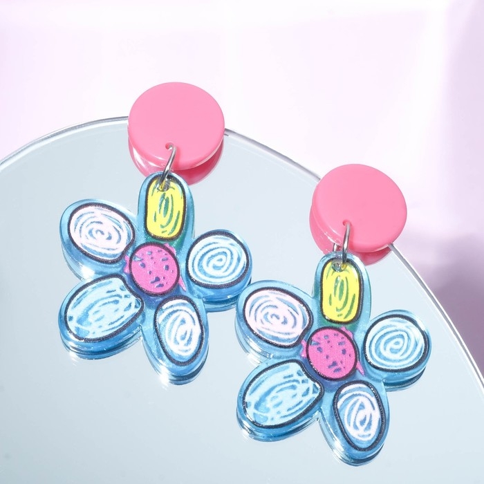 Серьги пластик «Рисунок» цветок, цветные Серьги пластик «Рисунок» цветок, цветные