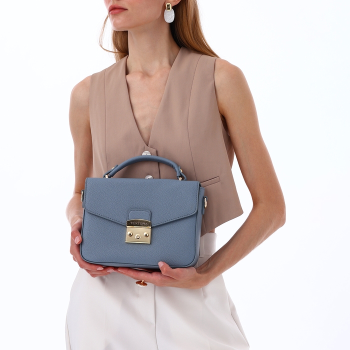 Сумка женская на клапане, TEXTURA, маленький размер, цвет голубой Сумка женская на клапане, TEXTURA, маленький размер, цвет голубой