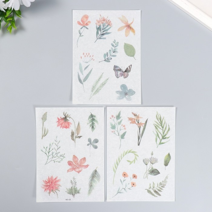 Наклейки Наклейки "Полевые цветочки" набор 3 листа МИКС 10,4х14,7 см