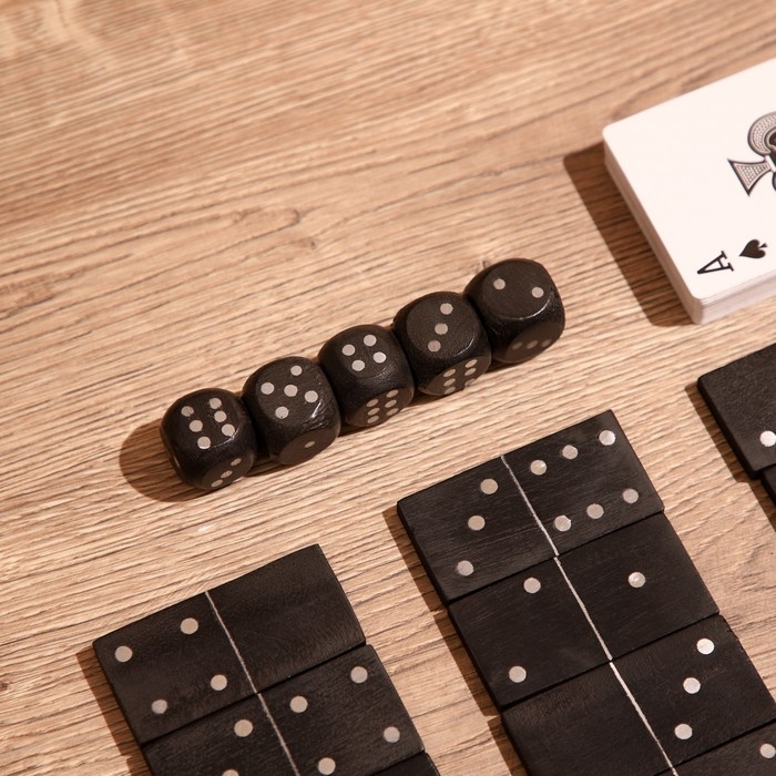 Игра настольная 3в1 (домино + кубики + карты) полирезин, МДФ Игра настольная 3в1 (домино + кубики + карты) полирезин, МДФ