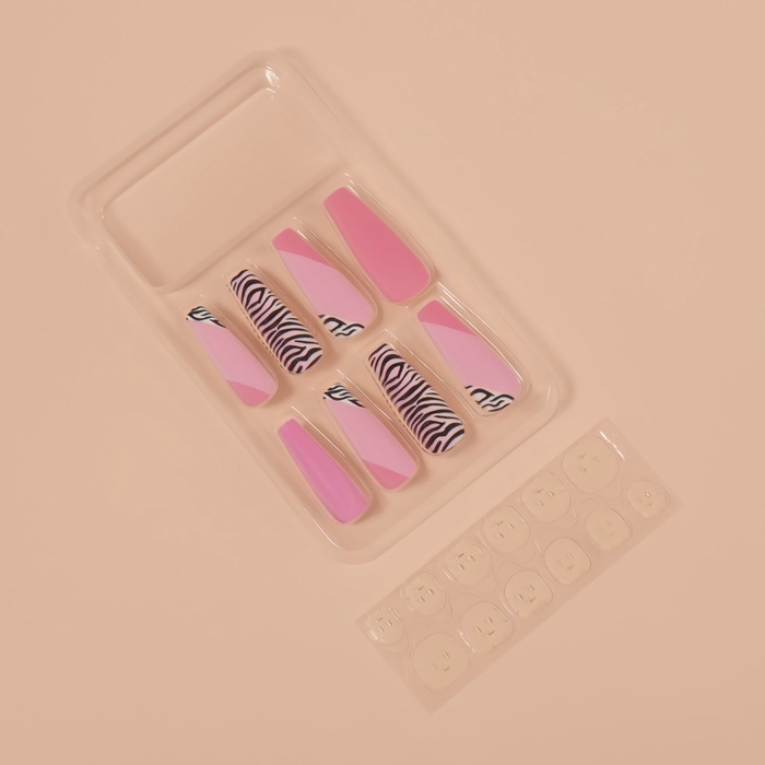 Накладные ногти «Зебра», 12 шт, с клеевыми пластинами, форма балерина, разноцветные Накладные ногти «Зебра», 12 шт, с клеевыми пластинами, форма балерина, разноцветные