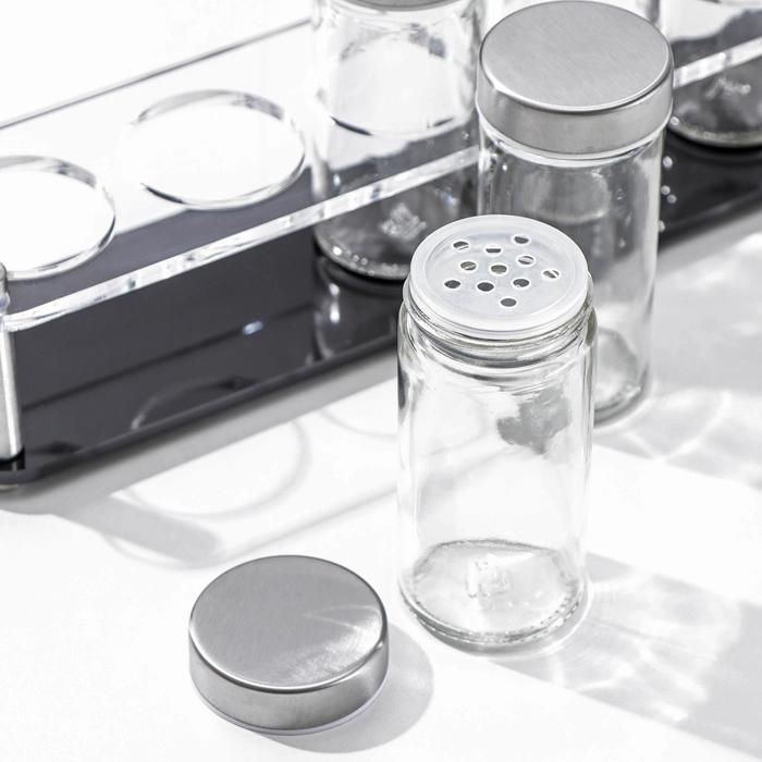 Набор для специй из стекла на подставке «Хай-тек», 90 мл, 33×6,7×10,5 см, 4×9,5 см, 6 шт Набор для специй из стекла на подставке «Хай-тек», 90 мл, 33×6,7×10,5 см, 4×9,5 см, 6 шт