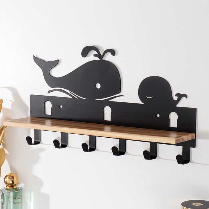Крючки декоративные металл Крючки декоративные металл "Кит и китёнок" чёрный 22х9,5х37 см