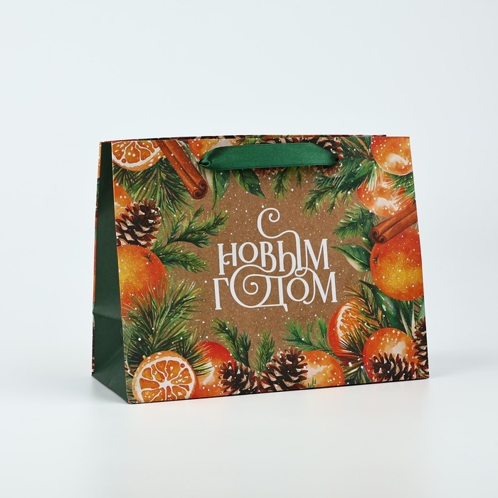 Пакет подарочный новогодний крафтовый вертикальный «С Новым годом», мандарины, MS 18 х 23 х 10 см , Новый год Пакет подарочный новогодний крафтовый вертикальный «С Новым годом», мандарины, MS 18 х 23 х 10 см , Новый год