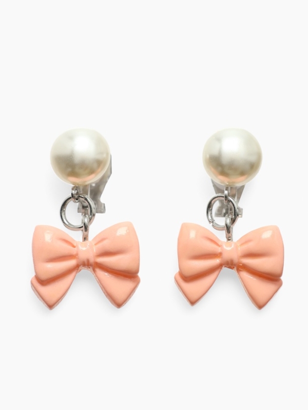 Серьги-клипсы детские  Серьги-клипсы детские "Выбражулька" бант нежность с жемчужиной, цвет розово-белый