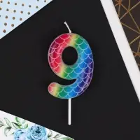 Свеча для торта, цифра «9», разноцветная, 5,5 х 8 см.