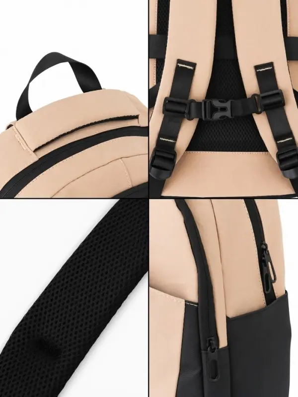 Рюкзак, 27*13*38,5 см, 2 отд 3н/карм, Комби, Водонепрон. дно, бежевый/черн