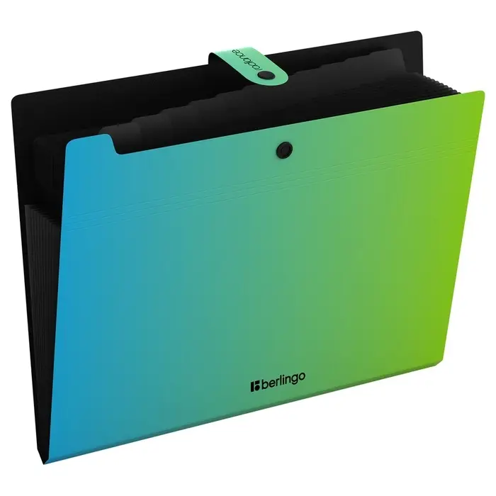 Папка А4, 12 отделений, Radiance, 600 мкм, на кнопке, голубой/зеленый градиент