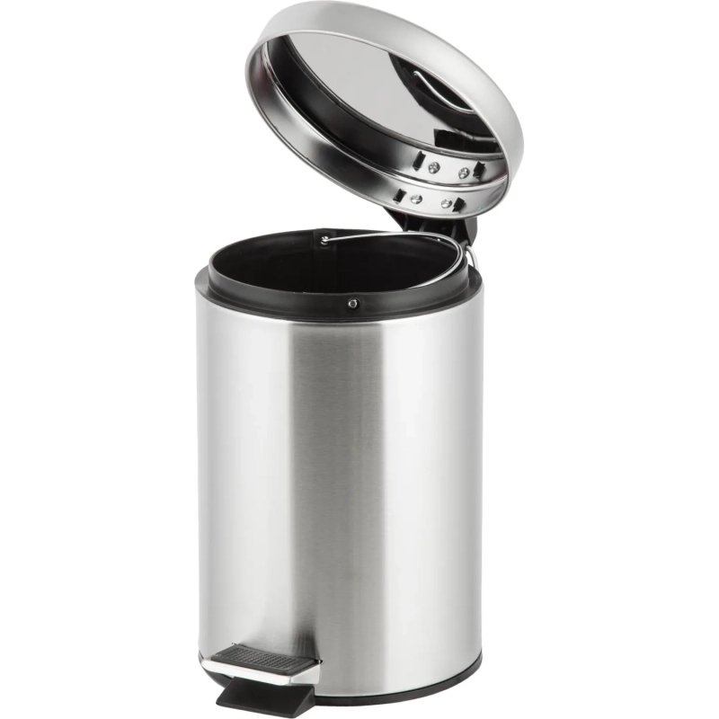 Ведро мусорное стальное 3л кругл серебр с пед и крышк матов 190х260мм_3L-NN