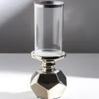 Подсвечник на 1 свечу &laquo;Грани&raquo;, керамика, стекло, d=7.5 см, серебро, 10.5&times;10.5&times;27 см
