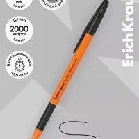 Ручка шариковая ErichKrause R-301 Orange Stick & Grip, узел 0.7 мм, чернила чёрные, резиновый держатель, длина линии письма 2000 метров