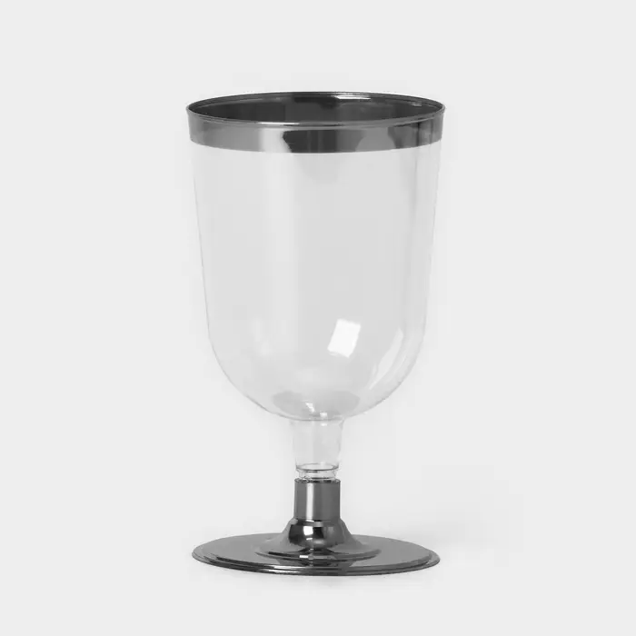 Бокал пластиковый одноразовый для вина «Кристалл», 200 мл, с металлизированными каемками, цвет прозрачный, 6 шт/уп