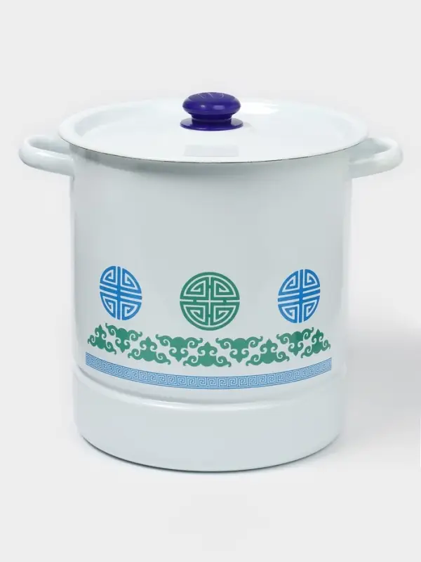 Мантоварка - позница, 12 л, 4 вставки, эмалированная, цилиндрическая, белая, рисунок МИКС