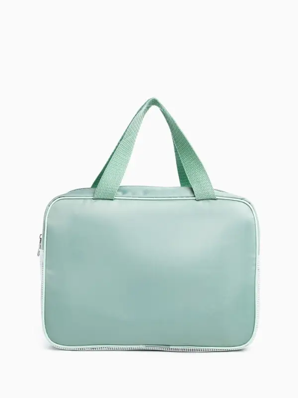 Косметичка - сумочка на молнии с сеткой, с ручками, с вышивкой, зелёная