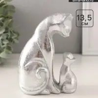 Фигурка полистоун &laquo;Кошка с котёнком&raquo;, серебро, 10&times;6&times;13.5 см