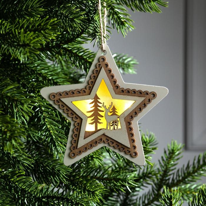 Ёлочная игрушка «Звезда с оленем», от батареек, свечение тёплое белое Ёлочная игрушка «Звезда с оленем», от батареек, свечение тёплое белое