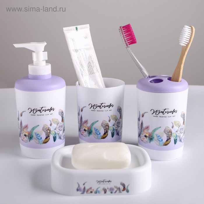 Набор аксессуаров для ванной комнаты «Лёгкость пера», 6 предметов (мыльница, дозатор, 2 стакана, ёрш, ведро), цвет белый Набор аксессуаров для ванной комнаты «Лёгкость пера», 6 предметов (мыльница, дозатор, 2 стакана, ёрш, ведро), цвет белый