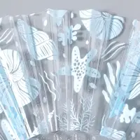 Веер складной пластик &laquo;Морские ракушки и кораллы&raquo;, голубой, блеск, 23 см