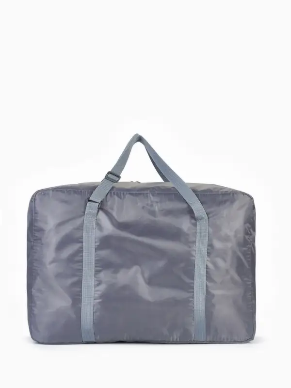 Сумка дорожная на молнии, складная в косметичку, наружный карман, держатель для чемодана, серая, оранжевая