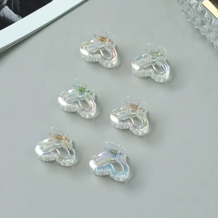 Крабики для волос Выбражулька &laquo;Аванти&raquo;, сердце двойное, 2.5 см, набор 6 шт., прозрачные