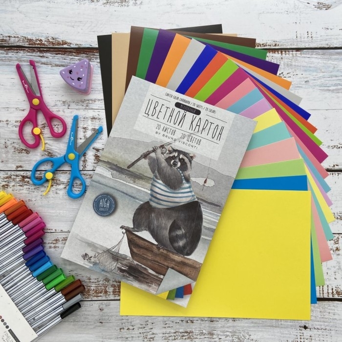 Картон цветной А4 20 листов, 20 цветов, мелованный, 190 г/м2, МИКС Картон цветной А4 20 листов, 20 цветов, мелованный, 190 г/м2, МИКС