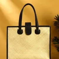 Сумка плетёная на застёжке из пандана 41х16х50 см, бежево-чёрный Сумка плетёная на застёжке из пандана 41х16х50 см, бежево-чёрный