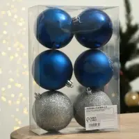 Шары ёлочные &laquo;Счастья в Новом году!&raquo;, пластик, d=8, 6 шт., синие, серебристые