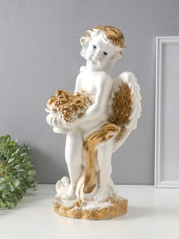 Фигура "Ангел с корзиной" белый, 47х25х23 см