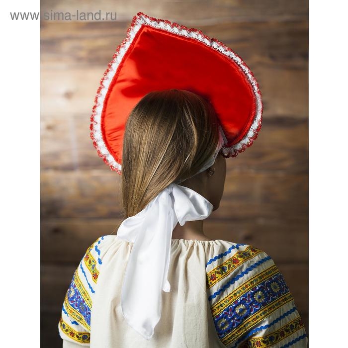 Кокошник «Хохлома принт», красный атлас, ленты МИКС Кокошник «Хохлома принт», красный атлас, ленты МИКС