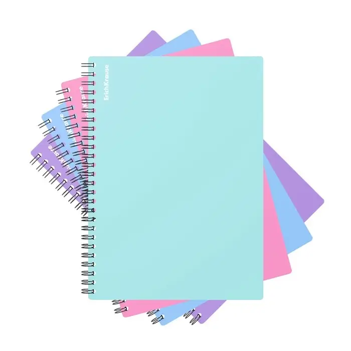 Тетрадь на спирали ErichKrause. Pastel А5, 80 листов, в клетку, пластиковая обложка, блок офсет, белизна 100%, МИКС