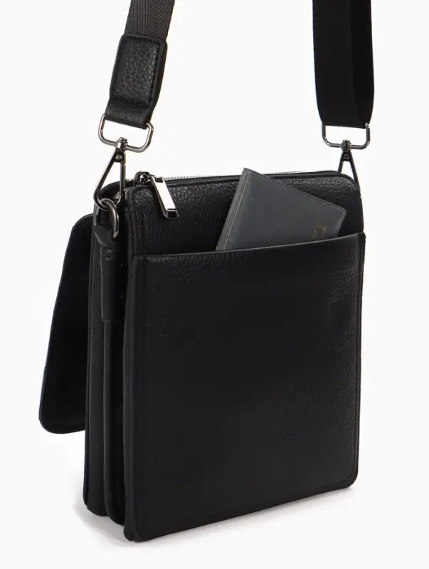 Сумка планшет мужская, на молнии, два наружных кармана, длинный ремень, 19&times;8&times;23 см, чёрная