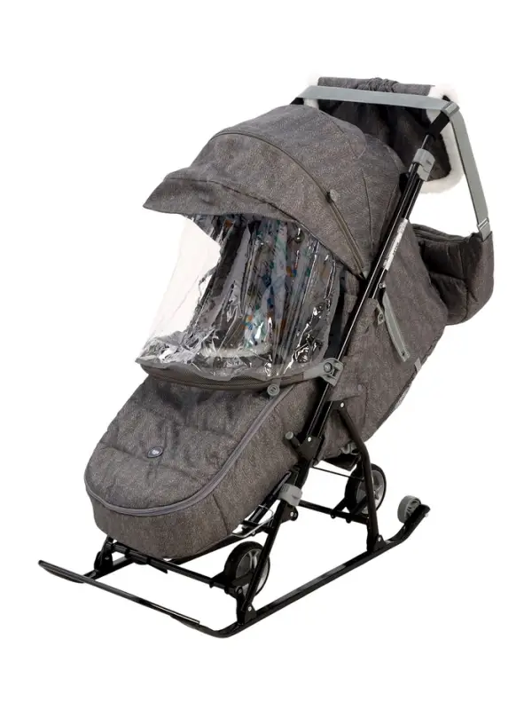 Санки - коляска Nika Kids &laquo;Наши детки 6&raquo;, чехол для ног, муфта, сумка, принт с ламой, серый