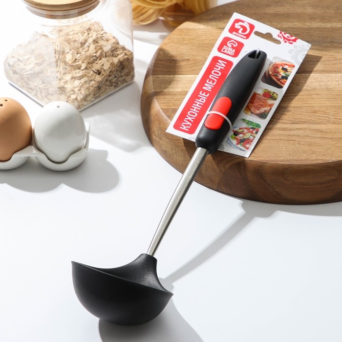 Половник Доляна «Чили», 34 см, 100 мл, цвет чёрно-красный Половник Доляна «Чили», 34 см, 100 мл, цвет чёрно-красный