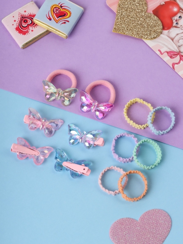 Набор для волос Набор для волос "Аделия" (10 резинок 3 см, 4 зажима 3 см) бабочка, розовый