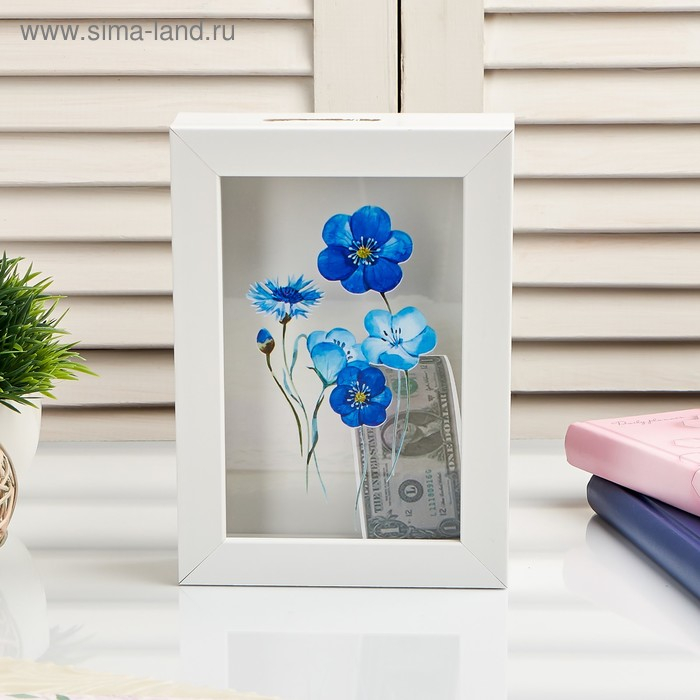 Копилка интерьерная пластик Копилка интерьерная пластик "Синие цветочки" 17х12х3,8 см