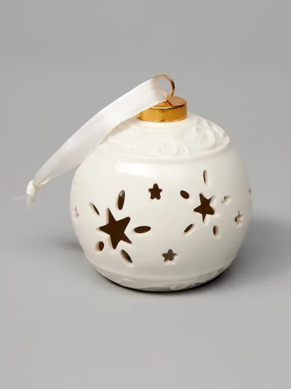 Ёлочный шар с подсветкой &laquo;Звёздочки&raquo;, 10&times;8.8&times;8.8 см, 1 LED, керамика, от батареек LR44&times;3, керамика, свечение тёплое белое