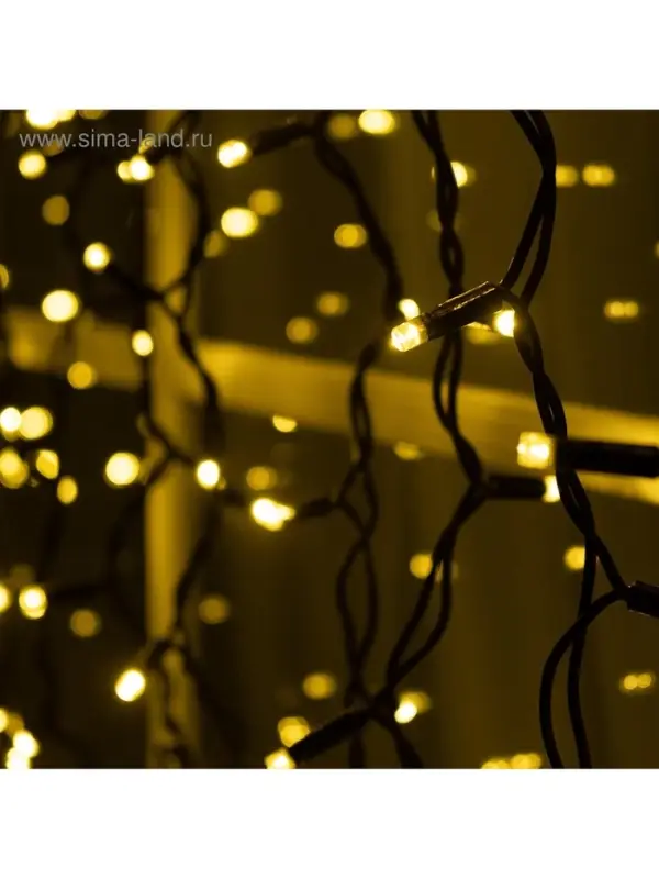 Гирлянда &laquo;Занавес&raquo; 2&times;1.5 м, IP65, УМС, тёмная нить каучук, 300 LED, свечение тёплое белое, 220 В