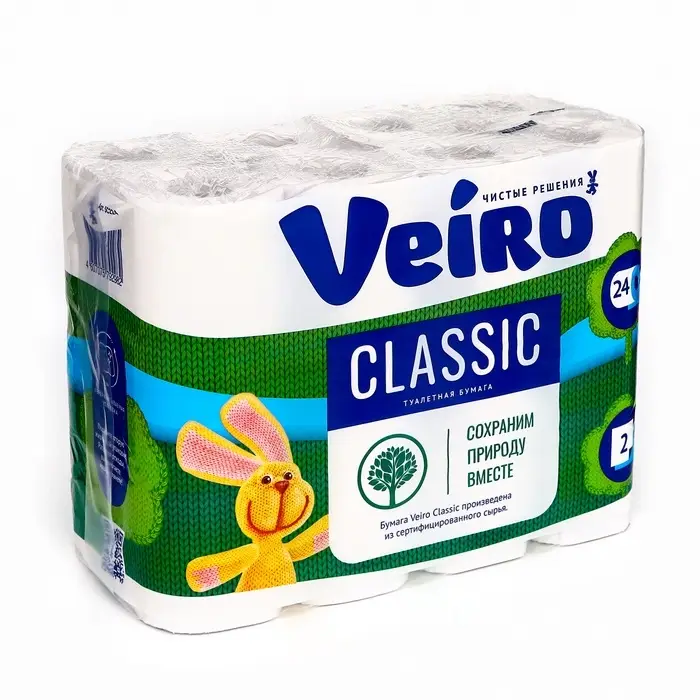 Туалетная бумага Linia VEIRO Classic, белая, 2 слойная, 24 шт.