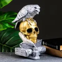 Фигурка гипс &laquo;Череп с вороном&raquo;, бронза с серебром, 28 см